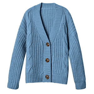 Women's V-Neck Knit <b>Cardigan</b> Long Sleeve Solid Color Button Front <b>Pockets</b> Autumn Winter Casual Sweater 100% Acrylic - Product Image 3