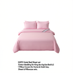 220TC Hotel Bed Sheet Set Stripe Cotton <b>Bedding</b> for King Size Bed & 2 Pillow Covers for Home & Hotel Use - Product Image 2