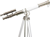 Télescope au sol vintage de 52 "rétro en cuir blanc et finition nickel avec trépied au sol pour la maison et le bureau Astro
