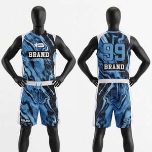 Short de basketball en maille polyester respirante 120g de qualité supérieure, bleu et noir, avec panneau latéral imprimé par transfert thermique et logo frontal personnalisé - Product Image 1