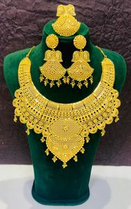 Juego de collar nupcial africano chapado en oro de 18 quilates |   Piedras Naturales Estilo Dubái, Joyería de Boda de Lujo Chapada en Oro para Mujer - Product Image 2