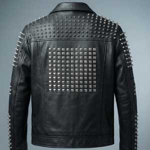 Pink Genuine Leather Moto Jacket Full Sleeve Stand Collar <b>Zipper</b> Closure Rivet Decoration Short Length Autumn Wear - Product Image 5