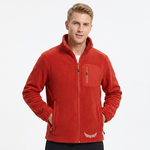 Men's Red <b>Fleece</b> <b>Jacket</b> Stand Collar Zipper Casual Waterproof Breathable <b>Thick</b> Winter Wear Front Logo - Product Image 4