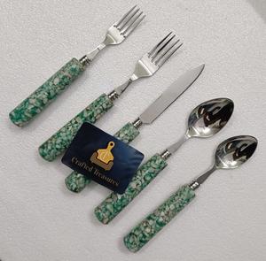 Ensemble de couverts minimalistes en acier inoxydable avec manche en terrazzo, cuillère, fourchette et couteau, 5 pièces, ustensiles de cuisine au meilleur prix - Product Image 3