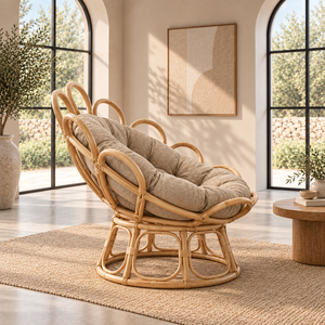 Sillón Papasan de Ratán Natural con Cojín Acolchado, Asiento Decorativo de Estilo Boho Contemporáneo para Sala de Estar - Product Image 2