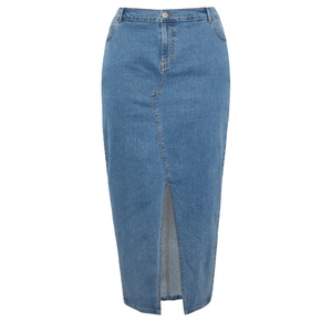 Jupe en jean pour femmes grandes tailles, tissu en gros, échantillon gratuit, personnalisable, meilleure qualité - Product Image 1