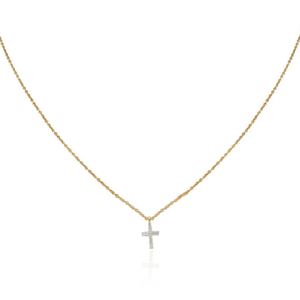 18K Gold Diamond Studded Tiny Cross Necklace - Product Image 2