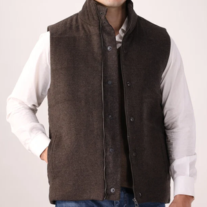 Gilet en laine pour homme, col mandarin, fermeture boutonnée et zippée, couleur unie, épais, anti-boulochage, sans manches, pour l'automne - Product Image 1