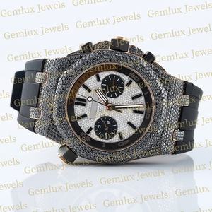 Luxury Wear Pass Diamond Tester Black Diamond Correa de goma negra Esfera blanca D VVS Iced Out Moissanite Diamond Hip Hop Watch - Product Image 2