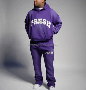 Ensemble de survêtement en molleton d'hiver personnalisé, léger, évasé, délavé à l'acide, streetwear, impression en relief, sweat-shirt et pantalon de survêtement délavé, 100% - Product Image 6