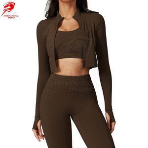 Ensemble de yoga 3 pièces de qualité supérieure, sans coutures, avec soutien-gorge de sport, leggings et veste pour l'entraînement physique et les vêtements de sport - Product Image 4