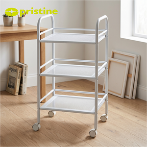 Étagère de rangement autoportante en métal moderne et robuste à 3 niveaux, revêtement poudré gris/blanc, capacité de 2,2 kg, pour salle de bain d'angle - Product Image 2