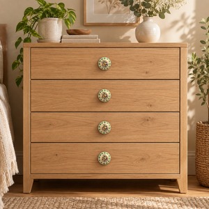 SHUBHAM Handmade <b>Ceramic</b> Cabinet <b>Knob</b> with Brass Base Green Floral Decorative Drawer Dresser <b>Cupboard</b> Furniture Handle - Product Image 5