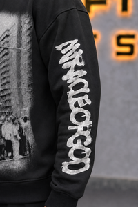 เสื้อฮู้ดซิปเต็มตัวสีดำสำหรับผู้ชาย ทรงโอเวอร์ไซส์ สไตล์สตรีทแวร์ พิมพ์ลายกราฟิก พร้อมลายพิมพ์ที่แขนเสื้อ ผลิตโดยผู้ผลิต - Product Image 5