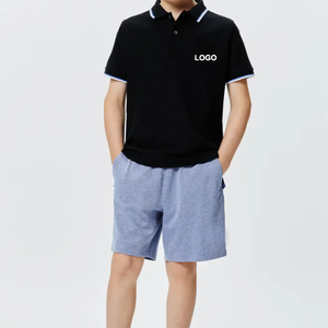 Chemise polo d'uniforme scolaire en jersey piqué noir pour enfants avec bordure blanche contrastante - Product Image 1