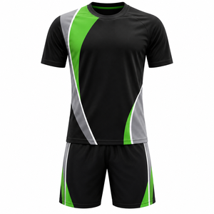 Conjunto de Uniforme de Fútbol Personalizado Negro y Verde, Manga Corta, 100% Poliéster, Secado Rápido, con Pantalones Cortos a Juego - Product Image 1