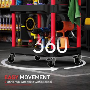 "200 LBS Capacity 3-Tier Rolling <b>Tool</b> <b>Cart</b> with Side Shelves <b>for</b> Garage & Workshop Black&Red" - Product Image 5