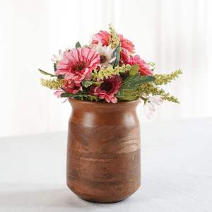 Vase de table en bois fait main, brun poli, pot à fleurs décoratif, vase à bourgeons pour mariage et décoration intérieure - Product Image 1