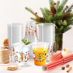 100 bicchieri usa e getta natalizi da 350 ml in plastica trasparente con design natalizio, albero di Natale, Babbo Natale, bicchieri decorativi per feste - Product Image 1