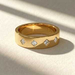 Anillo de Oro Sólido de 14K con Diamante de Corte Princesa de 2MM, Anillo de Boda de Lujo con Diamante Cultivado en Laboratorio para Hombre - Product Image 1