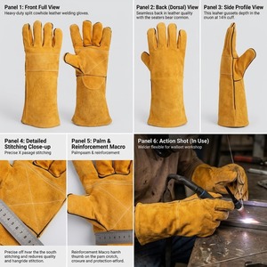 Gants de soudage en cuir de vachette renforcé, résistants à la chaleur, ignifuges, doublure polaire, conformes aux normes CE - Product Image 4