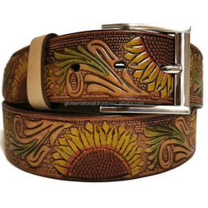 Genuine Cowhide Western <b>Leather</b> Belt Handmade Tooling & Carving Interchangeable <b>Leather</b> Belt Strap & <b>Bracelet</b> for Cowboy Wear - Product Image 4