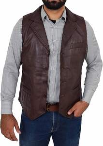 Chaleco de Cuero para Hombre, Nuevo Diseño, Color Sólido, Corte Ajustado, Chaleco de Cuero Vacuno, Ropa Exterior, Estilo Urbano - Product Image 3