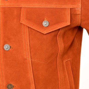 Veste en cuir suédé véritable faite à la main avec fermeture à boutons - Product Image 4