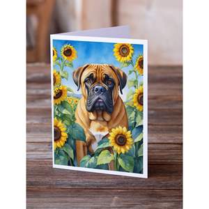 Bullmastiff caprichoso en girasoles A7 tamaño 5x7 tarjetas de felicitación en blanco Paquete de 8 incluye sobres para escribir notas - Product Image 2