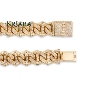 S925 Gold Plated Link <b>Chain</b> Necklace With Lab Grown Crystal Rhinestones Unisex Luxury Style - Product Image 2