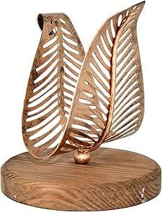 ที่ใส่กระดาษเช็ดปากรูปใบไม้โลหะทรงแนวตั้ง ความสูงปานกลาง ขนาด 6 นิ้ว ฐานไม้ทรงกลม - Product Image 6