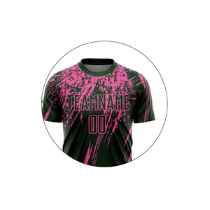 ชุดยูนิฟอร์มฟุตบอลคุณภาพสูง 100% โพลีเอสเตอร์ สีเขียวชมพู พร้อมเสื้อเจอร์ซีย์แบบซับลิเมชั่นสำหรับผู้เล่น - Product Image 4