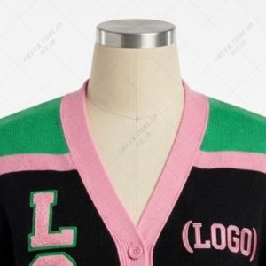 black Pink Varsity <b>Cardigan</b> Women Knit Button Sweater Casual Long Sleeve Letter Design Fashion Outerwear Sorority Greek <b>Cardigan</b> - Product Image 5