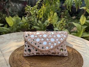Mirror Flap <b>Clutch</b> Bag with Handcrafted Mirror Work Elegant Evening Handbag for Women <b>Wedding</b> Party Festive Occasion Wear - Product Image 3