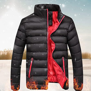 Hooded <b>Winter</b> Puffer <b>Jacket</b> with Stand Collar Patchwork Design 100% Nylon Front Logo - Product Image 3