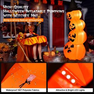 Citrouille gonflable d'Halloween avec chapeau de sorcière et lumières LED - Décoration de jardin extérieure de 7 pieds - Product Image 6