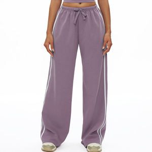 Pantalon de jogging color block taille haute coupe ample jambe droite avec poches, confortable et respirant pour le fitness et le yoga - Product Image 1