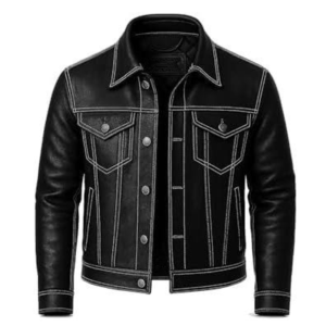 Blouson moto en cuir pour homme, coupe ajustée, fermeture éclair, style streetwear décontracté, coupe-vent, vêtement d'extérieur pour l'hiver - Product Image 1