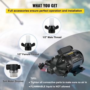 Pompa Acqua Marina Autoadescante 12V DC 7 GPM 60 PSI Max 10 FT di Sollevamento con Filtro Universale per Acqua Salata e Valvola EPDM, Pompa di Lavaggio - Product Image 6