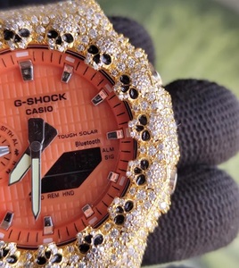 Montre de luxe pour homme, motif crâne orange, entièrement sertie de moissanite, style Hip Hop, finition dorée - Product Image 3