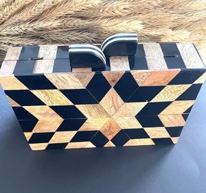 Wood Pattern Resin Clutch Bag Artistic Geometric Design <b>Gold</b> Chain Handle Fashion Statement Accessory - Product Image 6
