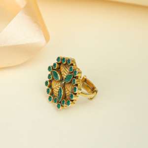 Premium 925 Sterling <b>Silver</b> Gold Plated <b>Emerald</b> Cut Stone <b>Ring</b> for Women, Antique Adjustable Party Jewelry - Product Image 1