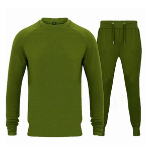 Conjunto Deportivo de Algodón Verde Oliva para Hombre, Cuello Redondo, Manga Larga, Color Sólido, Ropa Casual de Otoño, Pantalones Largos con Cordón Ajustable - Product Image 2