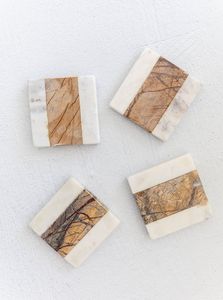 Wooden <b>Coaster</b> with Marble Inlay Non Slip <b>Drink</b> <b>Coasters</b> Handmade Durable 5mm Thick Classic Brown White Table Mats Home Decor - Product Image 6