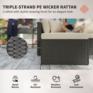 Set di Mobili da Esterno in Vimini a 3 Pezzi con Cuscini Beige e Tavolo con Piano in Vetro per Cene e Conversazioni - Product Image 4