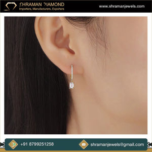 Premium High Quality 925 <b>Solid</b> <b>Silver</b> Rose Gold Plated Lab Grown Emerald Diamond Dangling Huggie Hoop Earrings Trendy Cute Gift - Product Image 5