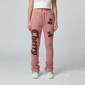 Pantalones de chándal apilados de cintura alta para mujer, joggers de forro polar grueso y cálido para mujer - Product Image 1