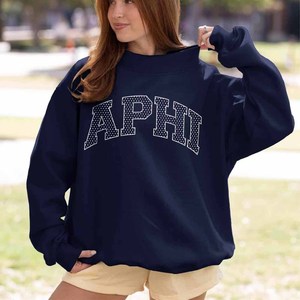 Tri Delta Premium <b>Mock</b> <b>Neck</b> Cotton Fleece Pullover Women Men Ladies Unisex Chenille Letter Gingham Patch Embroidery - Product Image 4