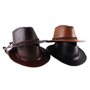 Chapeaux de cowboy unisexes à large bord arrondi en cuir de vachette, pour l'automne et l'hiver, pour la pêche en plein air, l'équitation, chapeau réglable pour hommes et femmes - Product Image 1