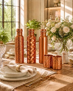 ILAHI's Hammered Copper Eco-Friendly 500ml <b>Water</b> <b>Bottle</b> Lid Classic Design Home Office Travel Outdoor Uttar Pradesh Model - Product Image 5